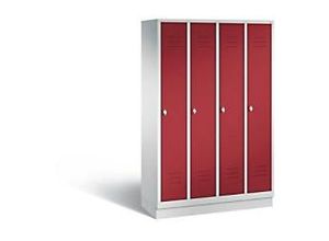 4025314557893 - C+P Garderobenschrank Classic H1800xB1190xT500mm Korpus Lichtgrau Türen Rubinrot Abteile 4 Abteilbreite 300 Fächer 4 Drehriegel