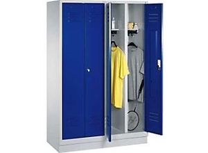 4025314567915 - Garderobenschrank paarw zuein schlagende Türen BxTxH 610x500x1800 mm 2 Abteile AbtB 300 mm Sockel Drehriegel ral 7035 5010