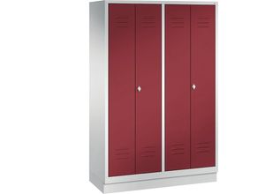 4025314570373 - Garderobenschrank paarw zuein schlagende Türen BxTxH 1190x500x1800 mm 4 Abteile AbtB 300 mm Sockel Drehriegel RAL 7035 3003