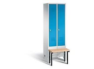 4025314573794 - CLASSIC Garderobenschrank mit vorgebauter Sitzbank 2 Abteile Abteilbreite 300 mm lichtgrau   lichtblau