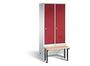 4025314574197 - CLASSIC Garderobenschrank mit vorgebauter Sitzbank 2 Abteile Abteilbreite 400 mm lichtgrau   rubinrot