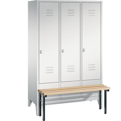 4025314575323 - CLASSIC Garderobenschrank mit vorgebauter Sitzbank 3 Abteile Abteilbreite 400 mm lichtgrau