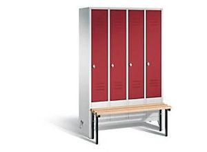 4025314575828 - CLASSIC Garderobenschrank mit vorgebauter Sitzbank 4 Abteile Abteilbreite 300 mm lichtgrau   rubinrot