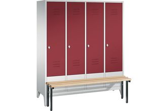 4025314576962 - CLASSIC Garderobenschrank mit vorgebauter Sitzbank 4 Abteile Abteilbreite 400 mm lichtgrau   rubinrot