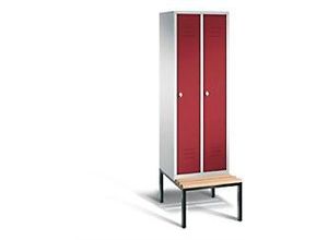 4025314584035 - CLASSIC Garderobenschrank mit untergebauter Sitzbank 2 Abteile Abteilbreite 300 mm lichtgrau   rubinrot