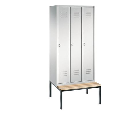 4025314586701 - CLASSIC Garderobenschrank mit untergebauter Sitzbank 3 Abteile Abteilbreite 300 mm lichtgrau