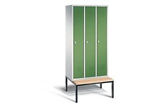 4025314586725 - CLASSIC Garderobenschrank mit untergebauter Sitzbank 3 Abteile Abteilbreite 300 mm lichtgrau   resedagrün