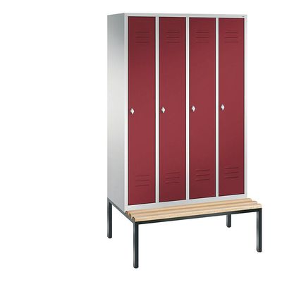 4025314590364 - Garderobenschrank untergeb Sitzbank BxTxH 1190x500x2090 mm 4 Abteile AbtB 300 mm Holzleisten Drehriegel ral 7035 3003