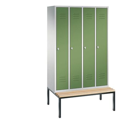 4025314590913 - C+P Garderobenschrank Classic Stahl 4 Abteile Grau - Grün mit Drehriegel H2090xB1190xT815mm 8050-40 S10095