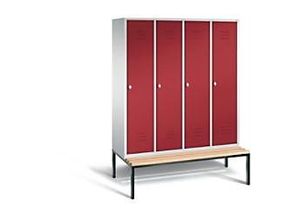 4025314593075 - CLASSIC Garderobenschrank mit untergebauter Sitzbank 4 Abteile Abteilbreite 400 mm lichtgrau   rubinrot