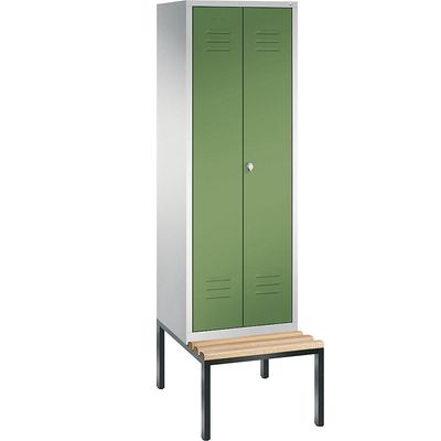 4025314602661 - CLASSIC Garderobenschrank mit untergebauter Sitzbank zueinander schlagende Türen 2 Abteile Abteilbreite 300 mm lichtgrau   resedagrün