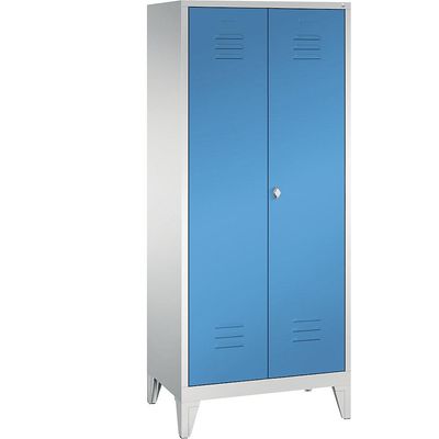 4025314607192 - CLASSIC Garderobenschrank mit Füßen 4 Fachböden Kleiderstange Abteile 2 x 400 mm lichtgrau   lichtblau