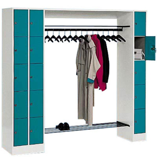 4025314615586 - CP Garderobe mit Schließfächern Serie 8070 lichtgrau wasserblau 80730-00 S10009 15 Schließfächer 2100 x 480 x 1950 cm