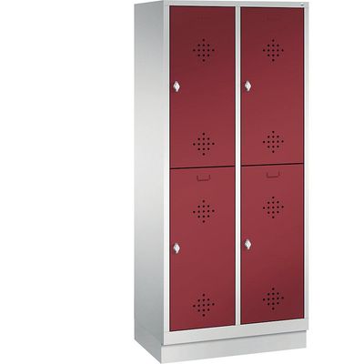 4025314682472 - CLASSIC Garderobenschrank mit Sockel doppelstöckig 2 Abteile je 2 Fächer Abteilbreite 400 mm lichtgrau   rubinrot