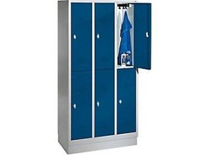 4025314682816 - C+P Doppelstöckiger Garderobenschrank mit Sockel 3 Abteile 30 cm Lichtgrau Enzianblau 900 x 500 x 1800 mm