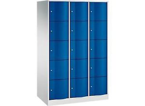 4025314719796 - C+P XL-Schließfachschrank Resisto H1950xB1148xT640 Korpus Lichtgrau Türen Enzianblau 3 Abteile 15 Fächer