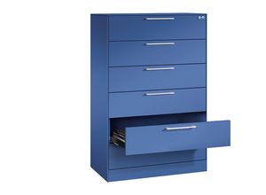 4025314963717 - Karteischrank ASISTO Höhe 1292 mm mit 6 Schüben DIN A5 quer enzianblau enzianblau C+P