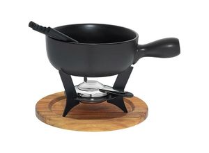 4025457166402 - - Käsefondue-Set Country Gusseisen Holz 21cm Ø22cm schwarz Holz 10tlg