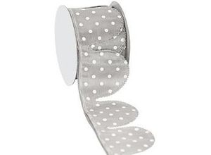 4025492697954 - Stoffband Ziehblume Tupfen grau-weiß 5 cm 25 m