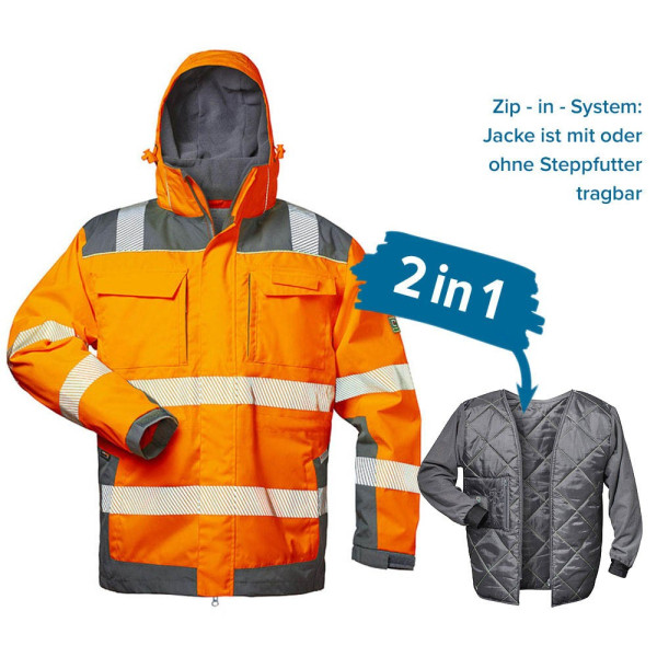 4025888255126 - unisex Warnjacke Winter NIKLAS orange grau Größe M