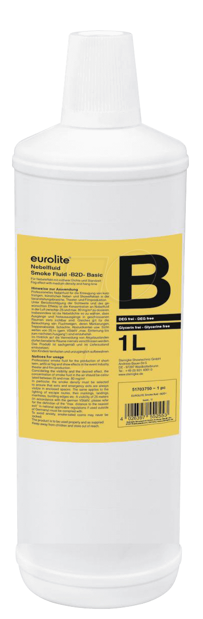 4026397552553 - EURO 51703750 - Smoke Fluid B2D Basic  für Nebelmaschinen 1 l