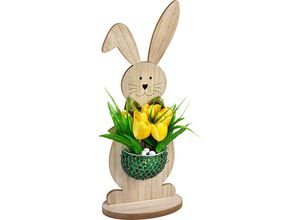 4026411694481 - Deko-Hase Rosalie aus Holz mit Kunstblumen 50cm