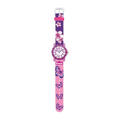 4026687130522 - Pinke Quarzuhr mit Textilarmband Schmetterling Blume