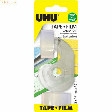 4026700458459 - 6 x Uhu Klebefilmabroller Tape Film 75mx19mm + 3 Nachfüllrollen trans