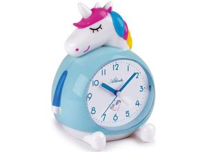 4026934216306 - Kinderwecker ATLANTA Motivwecker 2163 bunt (blau weiß rosa) Wecker Kinder mit Einhornmotiv ideal auch als Geschenk