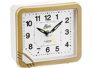 4026934219895 - Quarzwecker ATLANTA gold (goldfarben weiß) Wecker ideal für Reisen Geschenkidee Leuchtzeiger Weckwiederholung analog