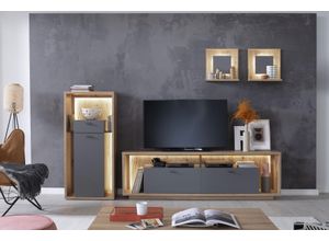 4027207180874 - Lowboard MCA FURNITURE Lizzano Sideboards Gr B H T 205 cm x 63 cm x 40 cm Ohne Beleuchtung 2 grau (balkeneiche royal melamin nachbildung) Lowboards TV Möbel für bis 80 Zoll mit 3D Rückwand wahlweise Beleuchtung