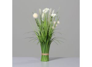 4027234950655 - Kunstgras BOTANIC-HAUS Grasarrangement mit Blueten Kunstpflanzen Gr Ø 28 cm grün (grün weiß) Kunst-Gräser