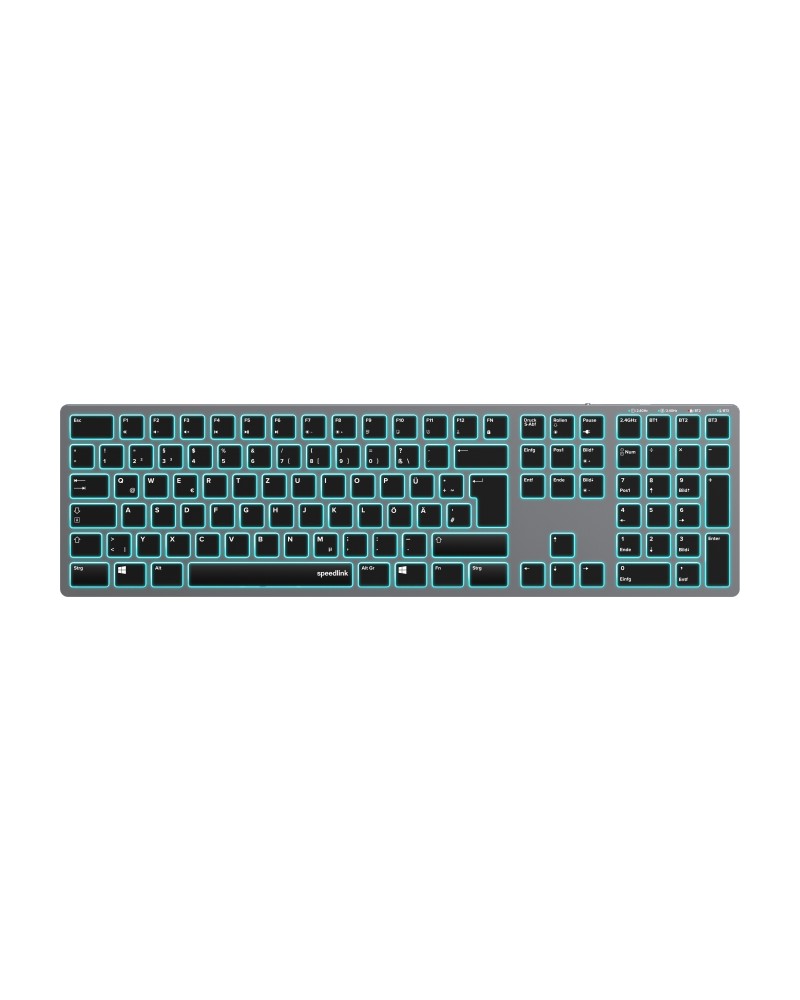 4027301210637 - SpeedLink LEVIA Illuminated Bluetooth® Tastatur Deutsch QWERTZ Schwarz Grau Geräuscharme Tasten Wiederaufladbar