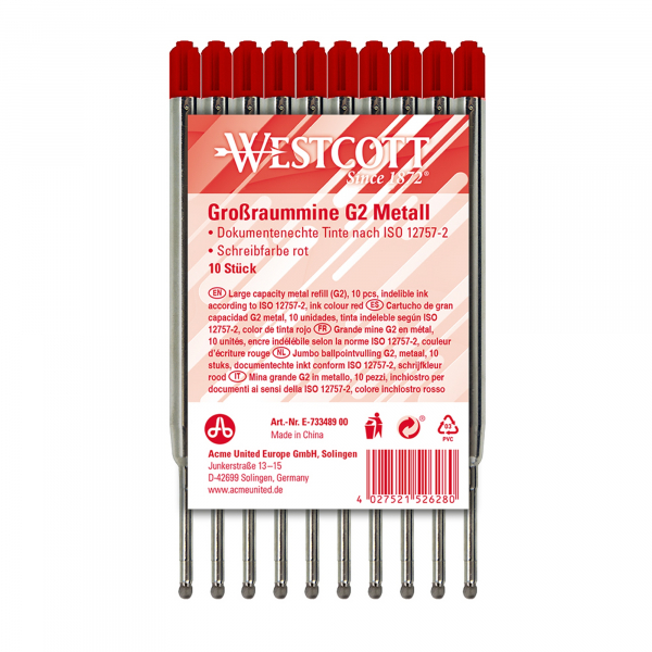 4027521526280 - Westcott Kugelschreibermine G2 E-733489 00 12mm rt 10St 4027521526280 ACME United