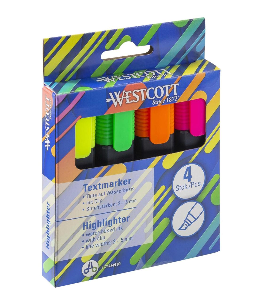 4027521526549 - Textmarker Highlighter E-744249 00 Etui 4-farbig sortiert 2-5mm Keilspitze 4027521526549 WESTCOTT 4 Stück