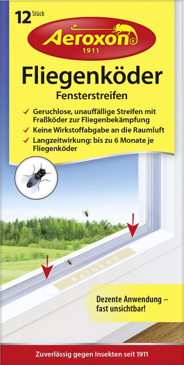 4027600294406 - Aeroxon® Fliegenköder Fensterstreifen Wirkstoffhaltige Fraßköder bekämpfen Fliegen im Innenraum 1 Packung = 12 Stück