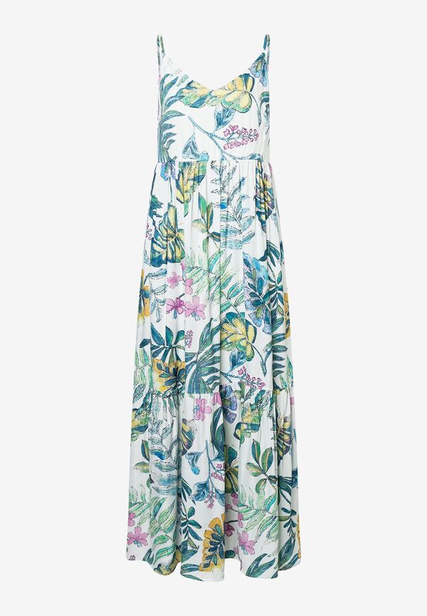 4027819936463 - Maxi Satinkleid Blätterprint Sommer-Kollektion