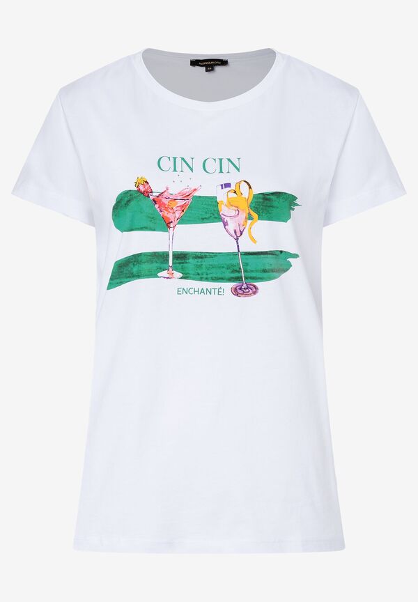 4027819939273 - T-Shirt mit Cin Cin-Print weiß Sommer-Kollektion