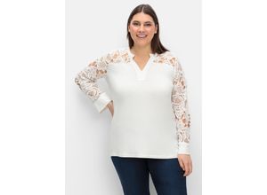 4027983034927 - Große Größen Langarmshirt mit transparenter Spitze weiß Gr52