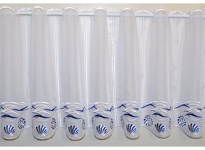 4028298295713 - Scheibengardine STICKEREIEN PLAUEN Muscheln Gr 2 weiß (weiß blau) B128cm H40cm Voile Polyester Gardinen