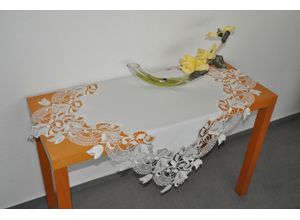 4028298302053 - Mitteldecke STICKEREIEN PLAUEN Tischdecke Tulpenzauber Tischdecken Gr B L 93 cm x 93 cm weiß (sekt) Mitteldecken Plauener Spitze Made in Germany