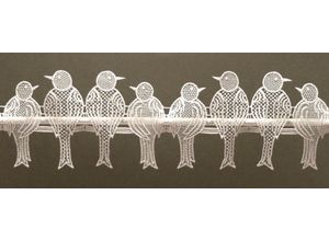 4028298302107 - Scheibengardine STICKEREIEN PLAUEN Spatzen Gardinen Gr 13 cm Stangendurchzug 66 cm weiß Scheibengardinen halbtransparent