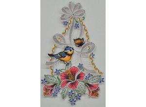 4028298306358 - Fensterbild STICKEREIEN PLAUEN Vogel mit Hibiskus Fensterbilder Gr B L 19 cm x 31 cm bunt (grün blau rosa) Fensterdekoration Dekohänger