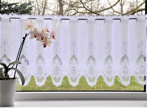 4028298317828 - Scheibengardine STICKEREIEN PLAUEN Blumen Gr 1 weiß B95cm H45cm Polyester Gardinen