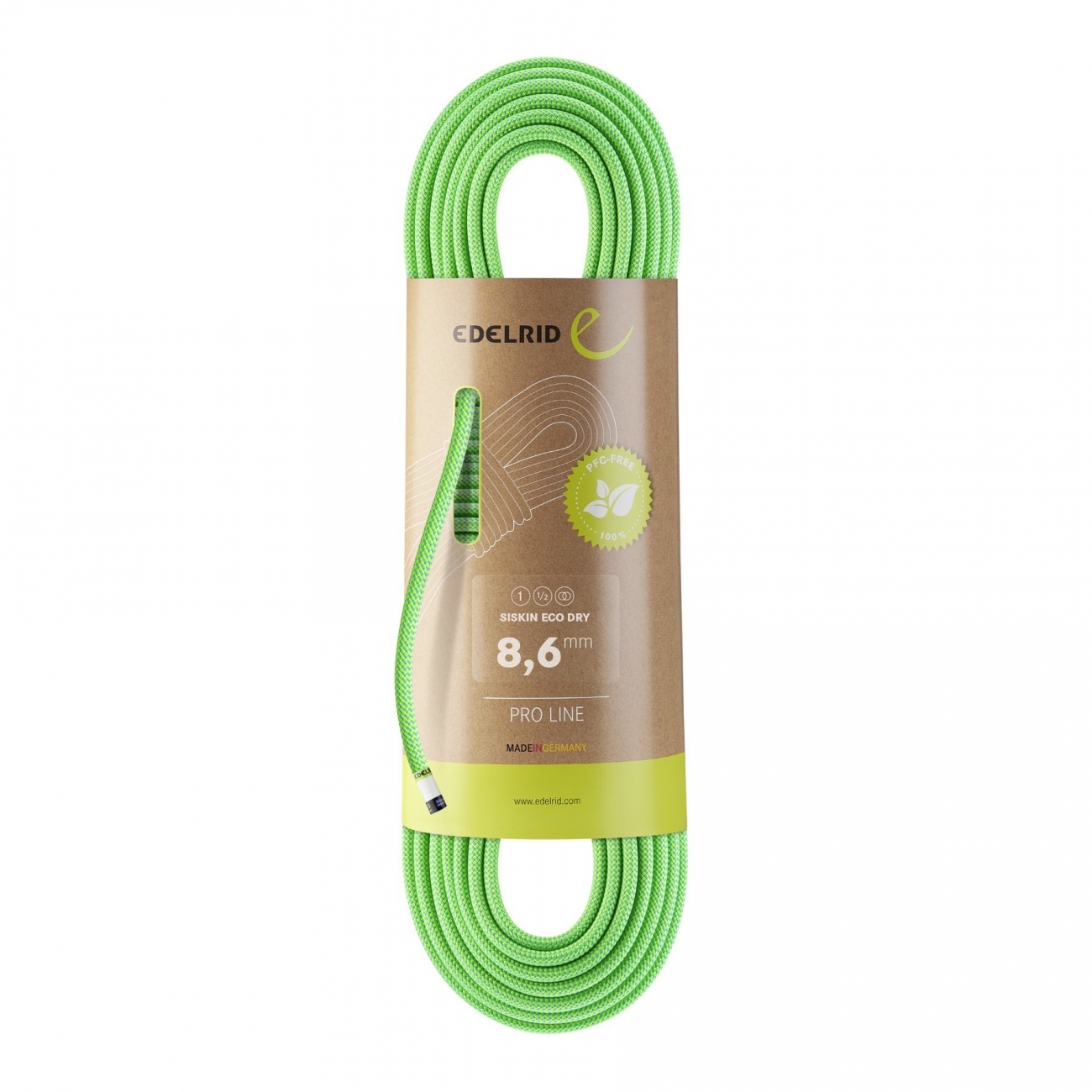 4028545211510 - Dynamisches Kletterseil Siskin Eco Dry 86mm 50M Neongrün Weltweit leichtestes