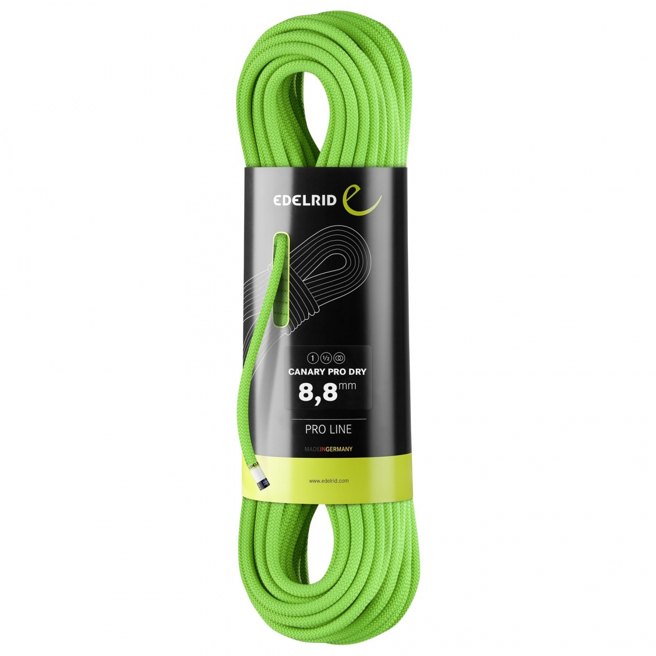 4028545213019 - Canary Pro Dry 88mm Dynamisches Kletterseil Dreifach zertifiziert Leicht 50M Neongrün
