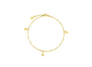 4028576383460 - Fußkette mit Anhänger FIRETTI Schmuck Geschenk Gold 585 Figarokette Sterne & Herz LIEBE Fußkettchen Gr Gelbgold 585 gelb (gelbgoldfarben) Trachtenmode am Strand zu Kleid Sneakers Anlass Geburtstag Weihnachten