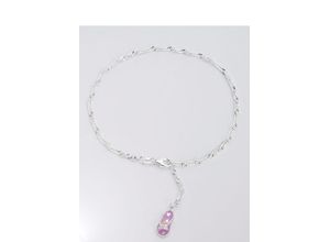 4028576858562 - Fußkette mit Anhänger FIRETTI Schmuck Geschenk Silber 925 Körperschmuck Zehentrenner Singapurkette Fußkettchen Gr Silber 925 (Sterlingsilber) bunt (silberfarben pink) mit Zirkonia und pinkfarbenem Lack