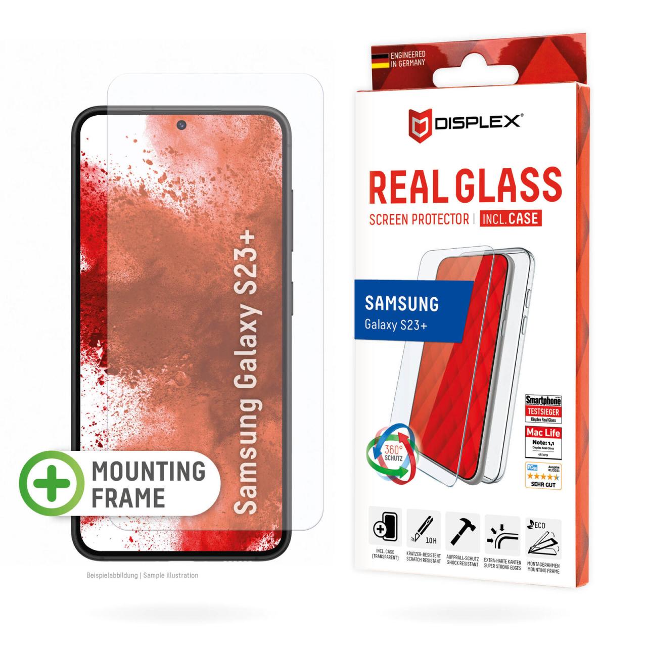 4028778119522 - 0 DISPLEX Panzerglas + Schutzhülle für Samsung Galaxy S22+ S23+ Eco-Montagerahmen kratzer-resistent