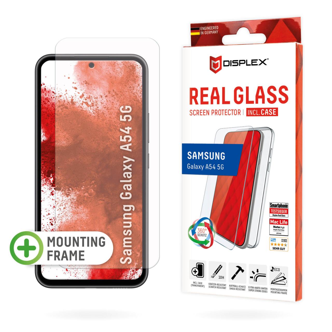 4028778120412 - 0 DISPLEX Panzerglas + Schutzhülle für Samsung Galaxy A54 5G Eco-Montagerahmen kratzer-resistent